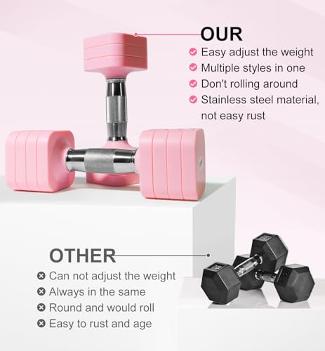 Adjustable Dumbbell Set for Women Men 7.5LB/10LB/15LB/20LB/25LB Pair | Stable Free Weight Hand Weights with Metal Handle for Home Gym Fitness Rehab Pilates Yoga Strength Training Equipments - color: Pink, size: 10LB SINGLE