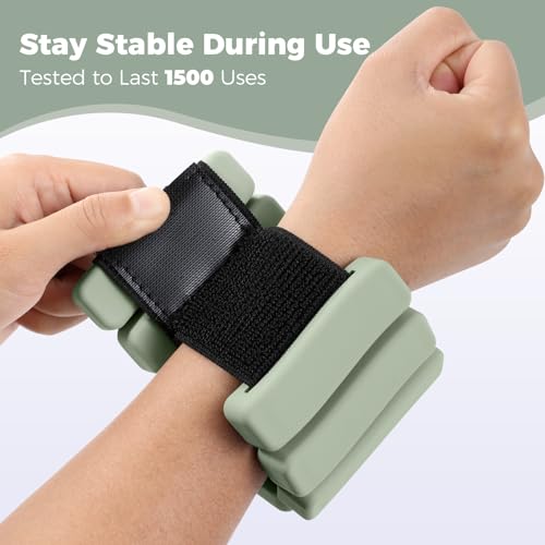 Sportneer Wrist & Ankle Weights for Women & Men Set of 2 (1LB/2LB Each) - Soft Silicone Arm & Leg Weights for Pilates, Yoga, Walking, Barre, Home Workout, Water Aerobics - color: Dusty Matcha, size: 4 Lb Pair (2 Lb Each)