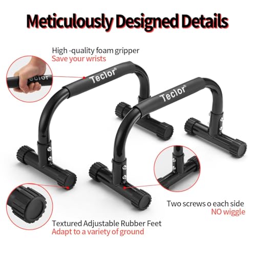 Teclor Push Up Bar, Parallettes Bars For L-sit & Dip, Heavy-Duty No Wobbling Parallel Bars Stand For Handstands, Full Planche, Calisthenics, 9.5in High Workout Stands for Home Fitness Training - color: Black