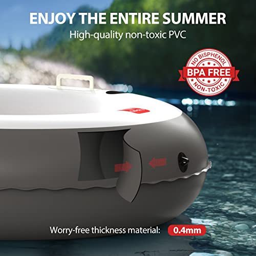 QPAU Inflatable River Tube, 0.4 mm Thickened Puncture-Resistant Heavy Duty River Float, River Raft with Ergonomic Backrest, Mesh Bottom & 2 Cup Holders for Adults and Friends Lake Float - color: C-Black&Red