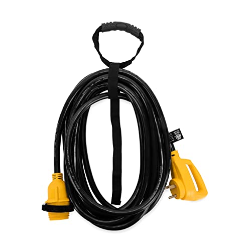 Camco Power Grip 25-Ft 30 Amp RV Extension Cord w/Locking End - Rated for 125V / 3,750W - Features Threaded Locking Ring for Weatherproof Connection & RV Power Cord 90° Head (55501) (Pack of 2) - size: 25-Foot (Pack of 2), style: Locking End