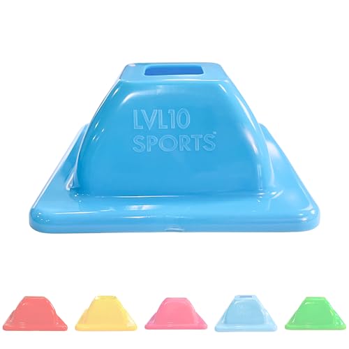 LVL10 Pro Training Cones - 2" Mini Soccer Cones for Sports Training - for Basketball, Football, Basketball and Agility Drills - Soccer Field Markers That Won't Crack, Slide or Fly - color: Neon Blue, style: 12 Pack