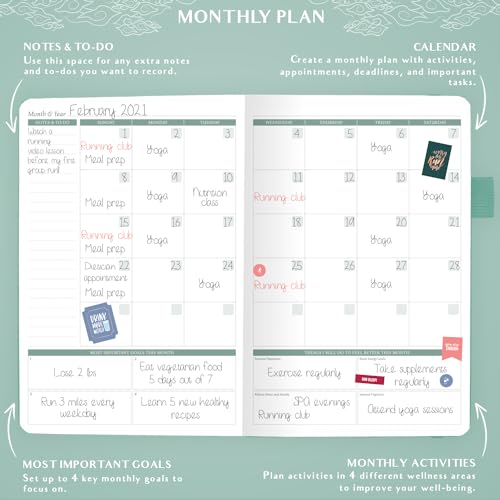 Legend Wellness Planner & Food Journal – Daily Diet & Health Journal with Exercise & Weight Loss Tracker – Nutrition Diary, 6 Months (Mint Cream) - color: Mint Cream Debossed, size: A5 (5.8” x 8.3”)
