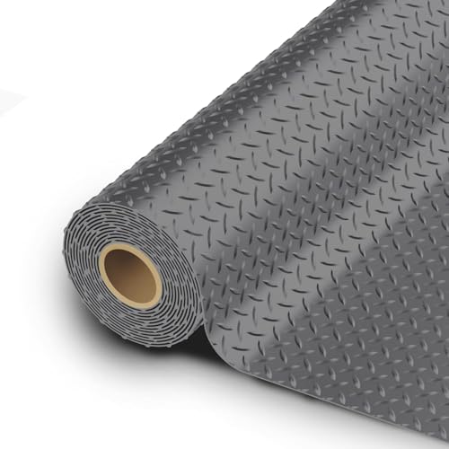 StellarStar 12x20 FT Garage Floor Mat, 2.8mm Thickened PVC Flooring Roll for Under Car, 240 SQFT Diamond Plate Gray Garage Mats for Garage, Warehouse, Basement, Factory, Trailer (Include Tapes) - color: Gray, size: 12x20 FT