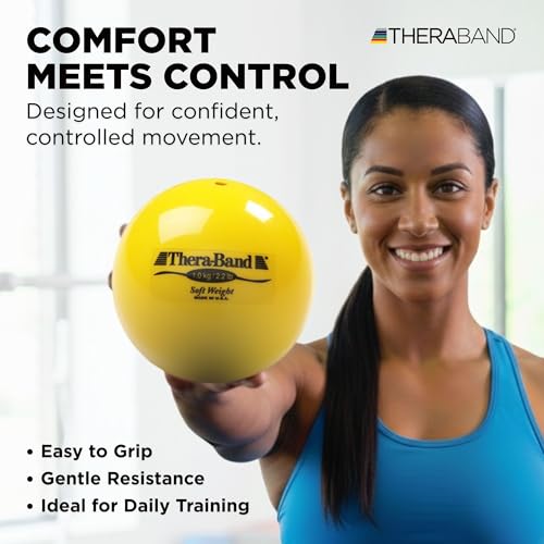THERABAND Soft Weight 2.2 Lb, 4.5" Ball-Shaped Isotonic Exercise Balls for Physical Therapy, Weighted Ball Set for Pilates, Shoulder Strength & Rehab, Color-Coded, Portable & Easy to Grip - color: Yellow