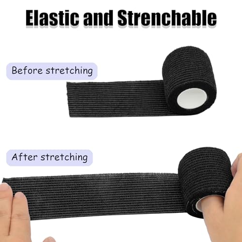 Twavang6 Pack 2 Inches Self Adhesive Bandage Wrap | Breathable Cohesive Bandage Elastic Tape for Pets, Athletic, Sports, Wrist, Knee, Ankle(5 Yards Per Roll, Black) - color: Black, size: 2 Inch