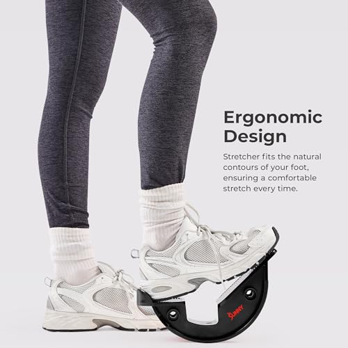 Sunny Health & Fitness Calf Stretcher and Foot Rocker for Plantar Tight Calves Relief Hamstring Ankle Strengthener Facetious Sling Stretch Fighter Stretching Device Mobility - style: Black
