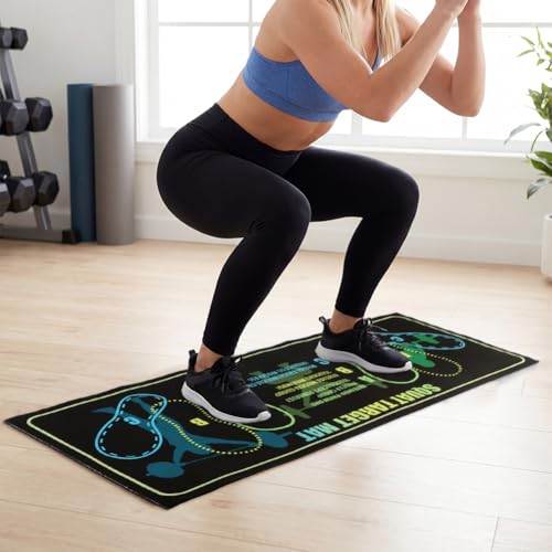 Squat Mat with Foot Position, 31.5'' x 13.8'' Guided Training Pad for Proper Form, 4 mm Thickness Squat Target Pad with A Resistance Band, Non Slip Exercise Mat for Squats, Leg & Abdominal Workouts