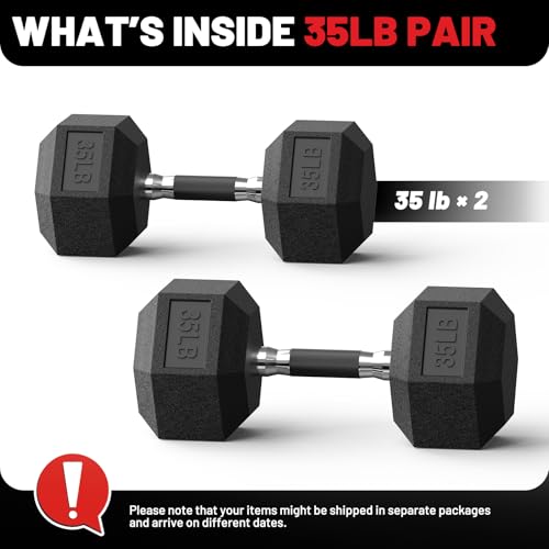 PAPABABE Hex Dumbbell Set 2.5-100lb, Rubber Grip Dumbbells, Home Gym | Complete & Durable Cast Iron Core Odorless Antiroll Hex Shape Ergonomic Versatile Home Gym Comfort Non-Slip Grip - size: 35 lb, Pair, style: Rubber Grip