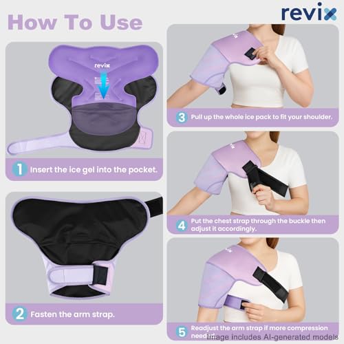 REVIX Shoulder Ice Pack Wrap & Brace for Rotator Cuff & Arm, 2 Gel Packs | Reusable Gel Shoulder Brace for Surgery Recovery, Rotator Cuff & Muscle Relief, for Men & Women, Purple - size: Medium, style: Purple, 2 Gel Packs+1 Shoulder Brace