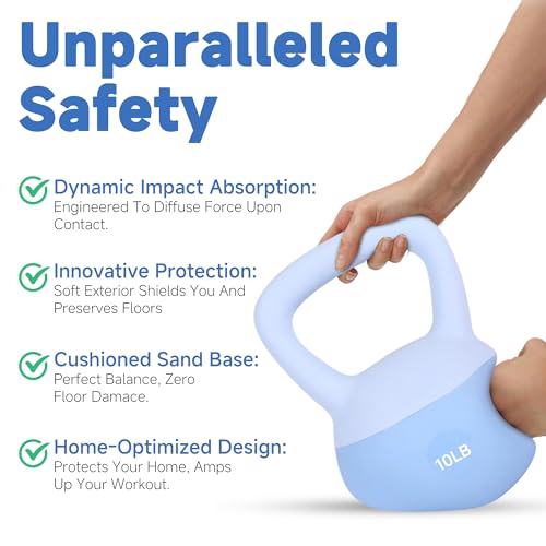 Leikefitness Soft Kettlebells,Weights for Women and Men,Home workout. | Color Coded Anti Slip Grip Kettlebell,Cushioned Impact-Resistant Base,Wide Handle Design - color: BLUE, size: 10 pounds