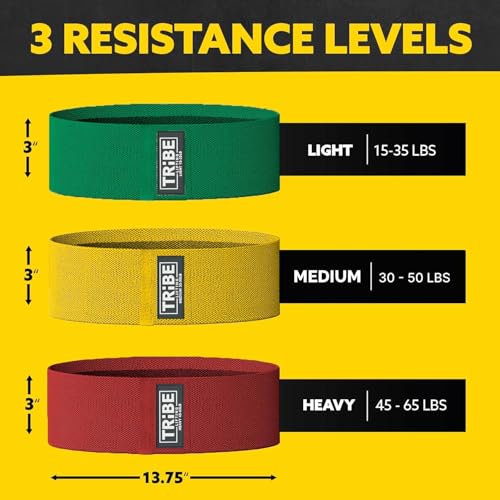 Tribe Lifting Resistance Bands for Working Out - 3 Pack Fabric Workout Bands for Women and Men - Booty Bands for Legs and Glute - Non Slip Exercise Bands Set for Squat Hip Thigh - color: Multicolor