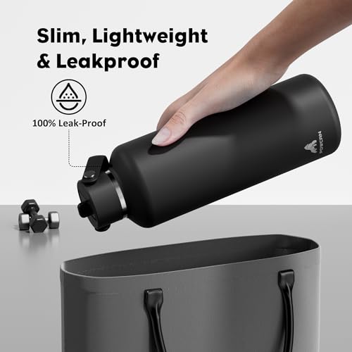 POWCAN 32 oz Insulated Water Bottle with Straw: Leakproof, Top Handle, Keep Cold 24H, BPA-Free, Double Wall Stainless Steel Water Bottle for Travel, Sport, Gym, Outdoors, Camping (Midnight Black) - color: Midnight Black, size: 32 Ounces