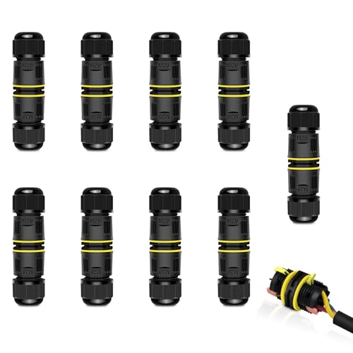 Junction Box Outdoor Waterproof Electrical Cable Connector,NineLeaf 9PK 3-PIN M20 Extension Electrical Cable Protector for Cable Diameter Ø5-12mm,for Outdoor Road Landscape Lights,External Cord Boxes - size: 9PK, style: Press Type