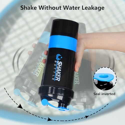 XTK 16OZ Bottle, Shaker Water Bottle with Protein Powder Storage, Mix Ball, Leak Proof for Fitness and Sports Activities, BPA Free - color: BLUE