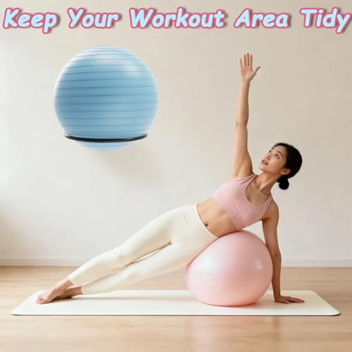 Yoga Ball Wall Mount, Adjustable Exercise Ball Holder(2Pack) | Fits 12–26 Inch Balls, Large Ring Design, Adjustable Support Arms, For Yoga & Exercise Balls, Keeps Gym Organized