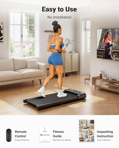 THERUN Walking Pad Treadmill Under Desk, Portable Treadmill with APP for Home and Office,LED Display, Small Walking Pad with 2.5 HP and 265 lbs Capacity