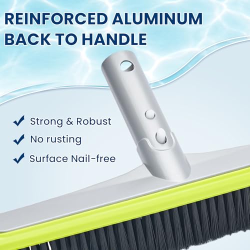 Sepetrel 17.5" Pool Brush Head for Cleaning Walls,Heavy Duty Inground/Above Ground Swimming Pool Scrub Brushes with Premium Strong Bristle & Reinforced Aluminium Back - size: Curved Edge for Walls