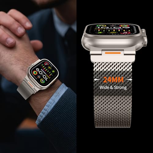 Milanese Loop Compatible with Apple Watch Ultra 3/2/1 Band 49mm 46mm 45mm 44mm 42mm, Magnetic Stainless Steel Strap Bands for iWatch Ultra SE 3/2/1 Series 11 10 9 8 7 6 5 4 3 2 1 Men, Titanium - color: Titanium