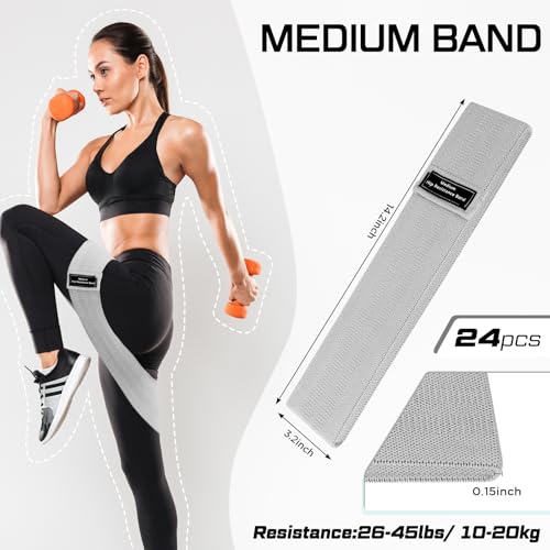24 Pcs Fabric Resistance Bands for Working Out Strength Exercise Bands for Women Men Resistance Loop for Legs and Butt, Yoga, Pilates, Rehab, Fitness and Home - color: Gray, style: Medium Resistance