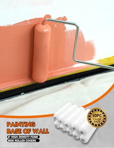 ROLLINGDOG 6 inch Paint Roller Covers Paint Roller Sleeves | High Density Foam Smooth Cutting in and Detail Painting (Pack of 10) - color: 10PC foam roller covers
