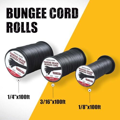 Marine Grade Bungee Cords Heavy Duty Outdoor - Bungee Cord Roll - 100% Stretch Elastic Cord and Absorbent Bungee Shock Cord for Kayak Deck, Camping, Crafting (3/16" x 100ft) - size: 3/16" x 100ft