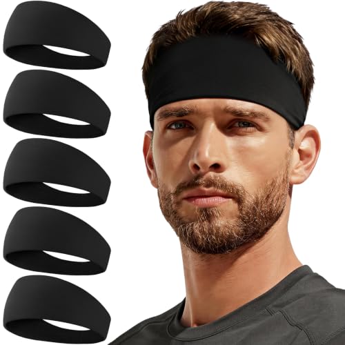 Sweat Band, 5 Pack Headband Moisture Wicking for Running Sports | Workout Sweatband, Unisex Fit, Non-Slip, Skin-Friendly, Multi-Use, Perfect for Exercise, Lightweight - color: 5 Black