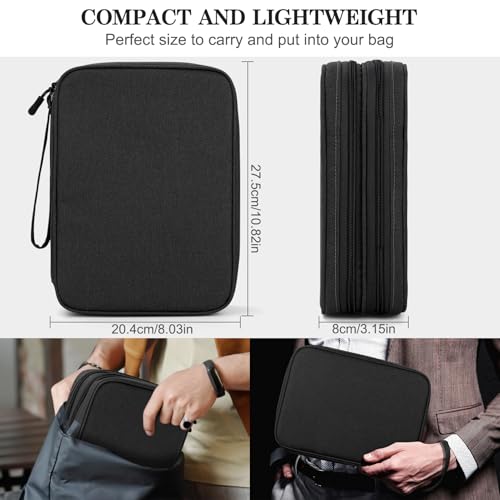 FYY Electronic Organizer, Travel Tech Pouch Bag, Extra Large, Black | Wrist Strap, Waterproof, Double Layers Electronics Travel Case for iPad, Cord, Laptop Charger, Daily and Business Trips Use - color: Black, size: Extra Large