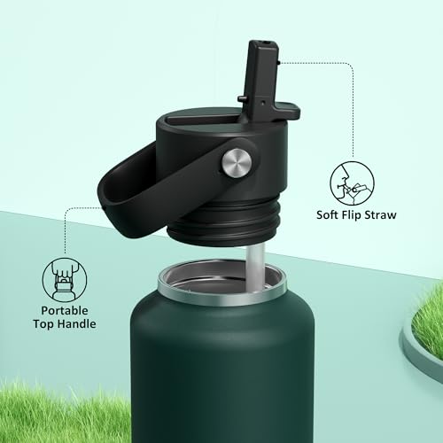 POWCAN 18 oz Water Bottle Insulated: Leakproof Lid with Straw, Lightweight, Flex Cap, BPA-Free, Stainless Steel Water Bottle for Office, Trekking, Commute, Worker, Walking, Cycling (Fir Green) - color: Fir Green, size: 18 Ounces