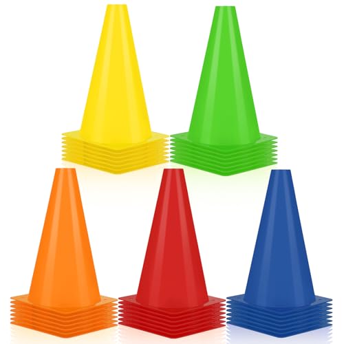 Hoteam 30 Pieces 9 Inch Traffic Cones Plastic Sport Agility Training Safety Cones Soccer Practice Equipment for Basketball Football Drills Exercise, Outdoor Activity and Events - color: Five Colors