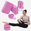 High Density Yoga Blocks 2 Pack with 11 Loops Stretch Band, 350g Non-Slip Foam Exercise Bricks for Pilates & Dance, Pink Gym Accessories with Carry Bag for Flexibility, Balance & Rehab Training - color: Pink Brick & Pink Band
