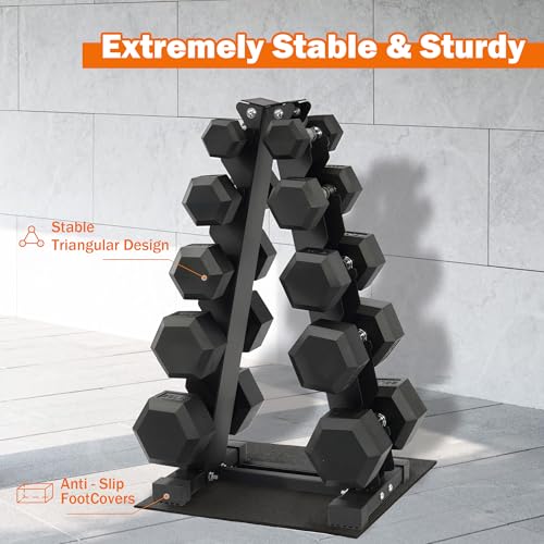 Fitvids Rubber Coated Hex Dumbbell Set with Storage Rack, 100/150/200/550 LB Hand Weight Set with Anti-Slip Grip for Home Gym - size: 150LBS Set