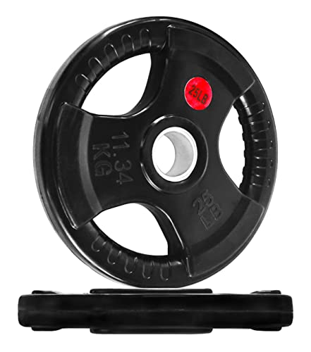 Signature Fitness Olympic 2-Inch Cast Iron Plate Weight Plate for Strength Training and Weightlifting, Multiple Sizes - color: 25LB Pair, style: Style #4