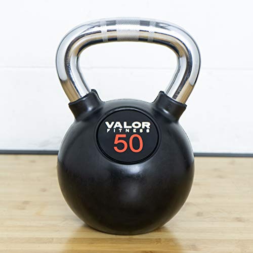 Valor Fitness Chrome Kettlebells – Solid Cast Iron Kettlebell with Chrome Finish, Strength Training Weight for Swings, Squats, Cleans & Home Gym Workouts - size: 50.0 Pounds
