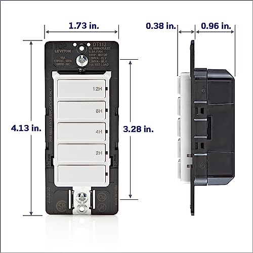 Leviton Countdown Timer Switch for household lights, heaters and exhaust fans, 2-4-8-12 hour, No Neutral Wire Required, Single Pole, 15A, 1/2 HP/9.8A Fan/Motor, DT112-1LW, White - style: 2-4-8-12 hour, No Neutral Required