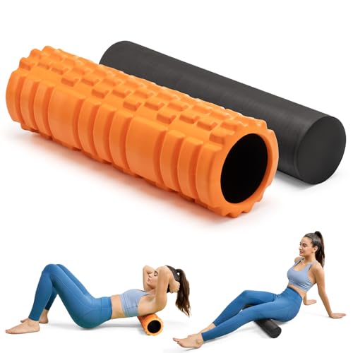 Krightlink 2-in-1 18" Foam Roller Set for Deep Muscle Massage | Foam Roller Back Roller for Fitness Relieves Muscle Pain Myofascial Trigger Point Release Pilates, Yoga (18" Orange) - color: Orange-18"(2 in 1)