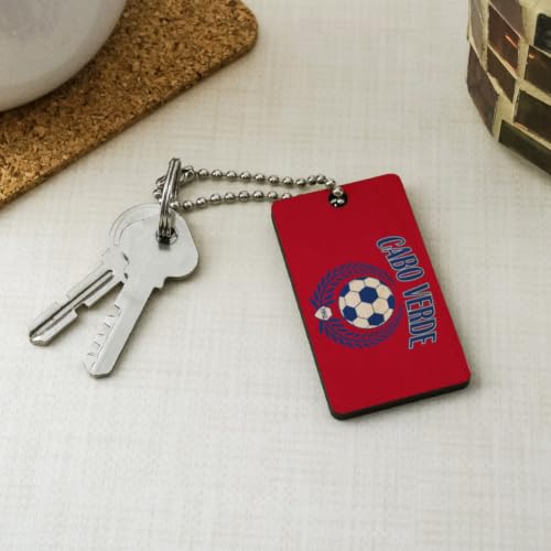 GRAPHICS & MORE Cabo Verde Futbol Laurels Soccer Ball Fan Country Pride Wood Wooden Rectangle Keychain Key Ring