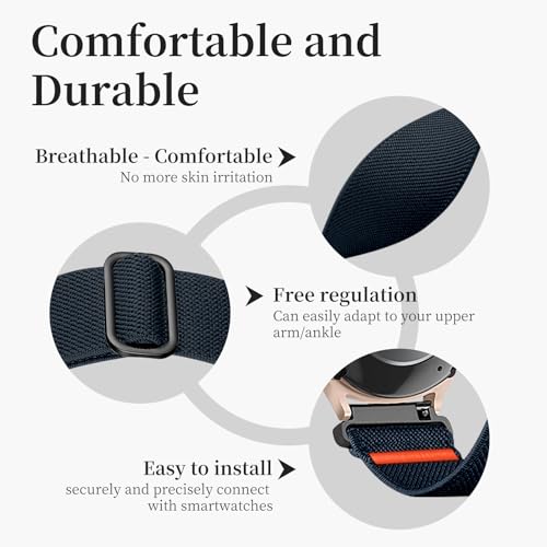 20mm Nylon Sport Ankle/Arm Band Compatibel with Galaxy Watch 7/6/5/4/FE 44mm 40mm/Watch 5 Pro/ 6 Classic 47mm 43mm/ 4 Classic Strap,Elastic Oberarmband Bicep Band for Women Men - color: Deep Blue