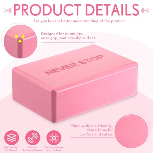 RoundFunny 4 Pack Yoga Blocks Non Slip Pilates Brick Foam Blocks Pilates Dance Gymnastics Workout Fitness Props Tool for Stretching Meditation and Exercise - color: Pink