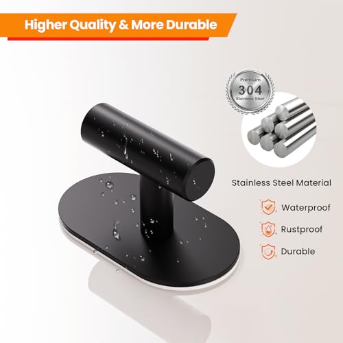 Aikzik Black Adhesive Hooks Heavy Duty, Wall Hooks for Shower, Bathroom, Towel, Coat, Robe, Stainless Steel Hooks for Hanging, Waterproof & Rustproof Sticky Hooks for Walls No Damage- 2 Pack - color: Black-2Pack