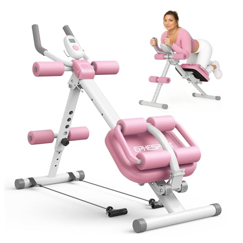 EPHESPORT Multifunctional Ab Machine, Crunch & Sit-Up Core Trainer, Adjustable Ab Trainer with Knee & Back Support, Foldable, Full Body Workout Equipment for Home Gym - color: Pink