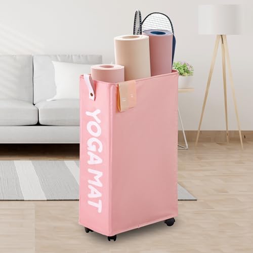 Caroeas Yoga Mat Storage Rack, Yoga Mat Holder Accessories, Home Gym Equipment Storage Yoga Mats, Women Men Workout Equipment Organization with Wheels - color: Pink/22'', size: 22'' Large