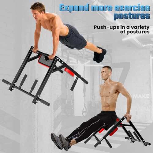 Wall Mounted Pull Up Bar and Dip Station, Heavy Duty Pull-up Chin Up Bar for Indoor Home Gym Workout, Power Tower Set Training Equipment Fitness Dip Stand Supports to 440 Lbs Black