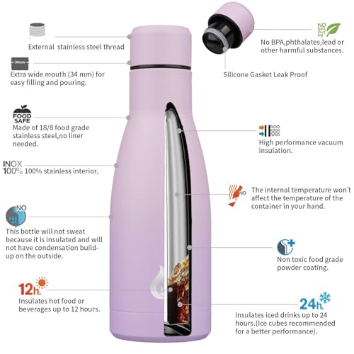 BJPKPK Insulated Water Bottle 12oz Small Stainless Steel Water Bottles Reusable Metal Thermal Keep Cold and Hot,Dreamy Purple - color: Dreamy Purple, size: 12 Ounces