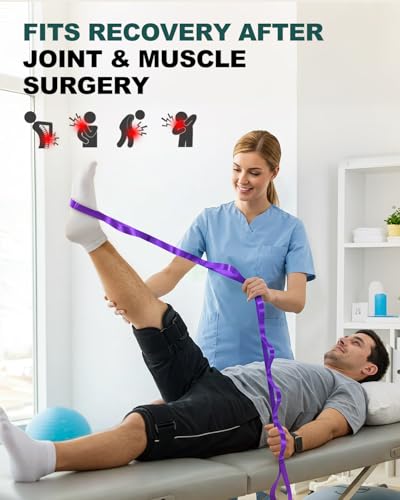 Trideer Non-Elastic Stretching Strap with Loops for Physical Therapy & Rehab, Knee Hip Leg ROM Post-Surgery, Yoga Strap for Stretching, Leg Lifter Strap Mobility Aid, Hamstring Calf Back - color: Purple