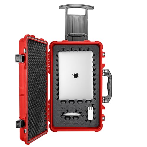 Eylar 22" Carry-On Roller Hard Case With Ragar Reconfigurable & Reusable XP Crosslink Foam, Waterproof, Shockproof For Equipment, Drones And Cameras, TSA Standard (2 Ragar Layers) (Red) - color: Red