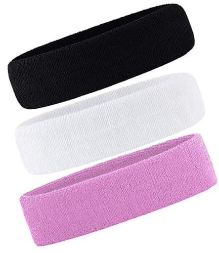 3 Pack Men & Women Sports Sweatbands Headbands - color: Purple,White,Black