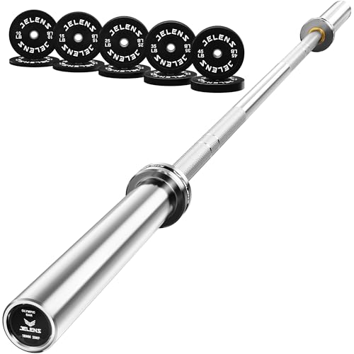 JELENS 7FT Bar Olympic Barbell, 1000lb Capacity Weight Bar for Strength Training, 2 Inch Strength Training Bar With Knurled Grip for Squats, Deadlifts, Presses, Rows, Curls - size: 7FT Olympic Barbell with 260 LB Black Plates