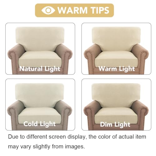 H.VERSAILTEX Multi-Pieces Chair Covers Stretch Couch Covers Form Fitted Seat and Back Cushions Covers (1 Seat Cover Plus 1 Back Cusion Cover, Bonus 2 Armrest Covers), Natural - color: Natural, size: 1 SEAT COVER + 1 BACK COVER+ 2 ARMREST COVERS