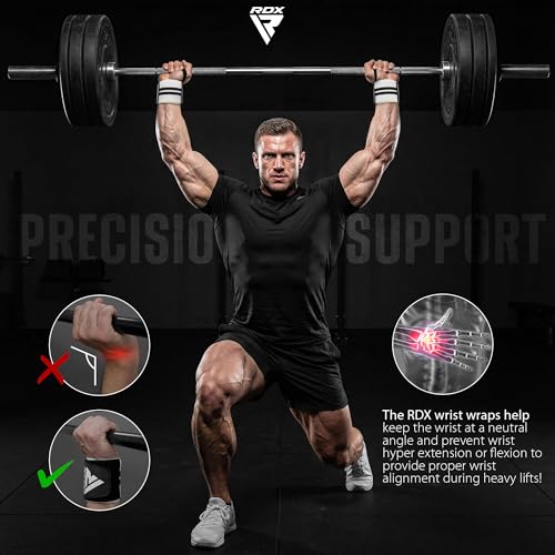 RDX Wrist Wraps for Weightlifting (Pair), IPL USPA Approved, Elasticated 18” Cotton Straps Support with Thumb Loop, Gym Wrap for Weight Lifting Powerlifting Competition Strength Training Bodybuilding - color: White